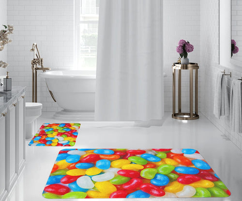 Set 2 covorase pentru baie antiderapante din poliester, Digital 40 Multicolor, 50 x 70 / 70 x 100 cm