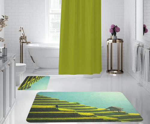 Set 2 covorase pentru baie antiderapante din poliester, Digital 42 Multicolor, 50 x 70 / 70 x 100 cm