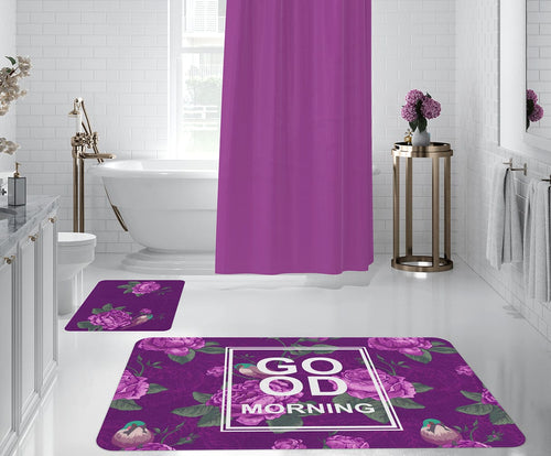 Set 2 covorase pentru baie antiderapante din poliester, Digital 45 Multicolor, 50 x 70 / 70 x 100 cm