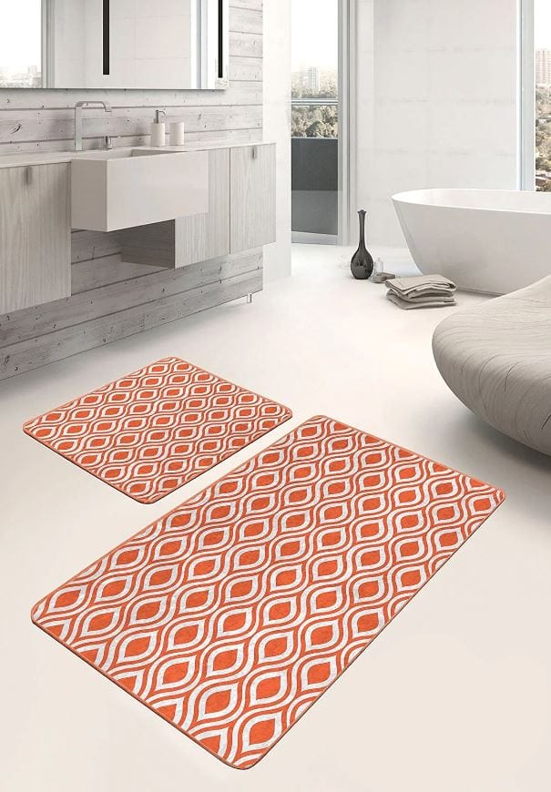 Hillkar Global Set 2 covorase pentru baie antiderapante din poliester, Pelo BPS642 Rectangle Multicolor, 100 x 60 cm / 60 x 50 cm
