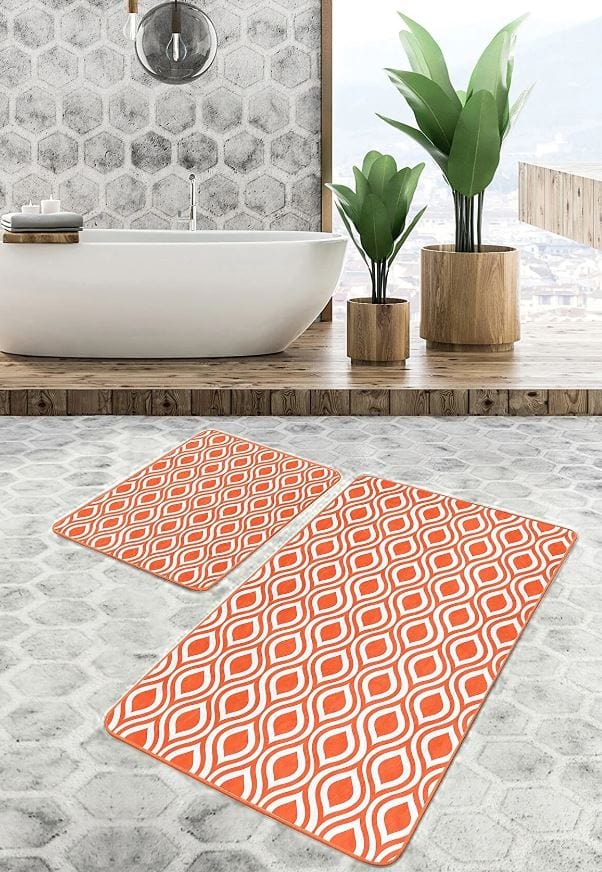 Hillkar Global Set 2 covorase pentru baie antiderapante din poliester, Pelo BPS642 Rectangle Multicolor, 100 x 60 cm / 60 x 50 cm