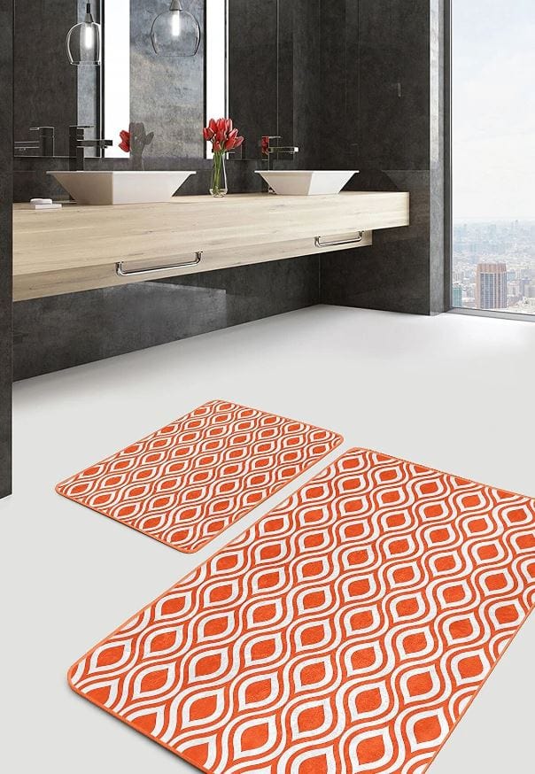 Hillkar Global Set 2 covorase pentru baie antiderapante din poliester, Pelo BPS642 Rectangle Multicolor, 100 x 60 cm / 60 x 50 cm