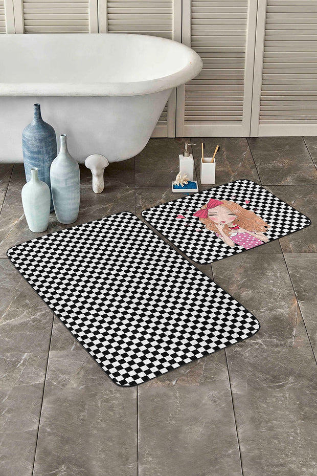 Hillkar Global Set 2 covorase pentru baie antiderapante din poliester, Reyan BPS34 Rectangle Multicolor, 100 x 60 cm / 60 x 50 cm