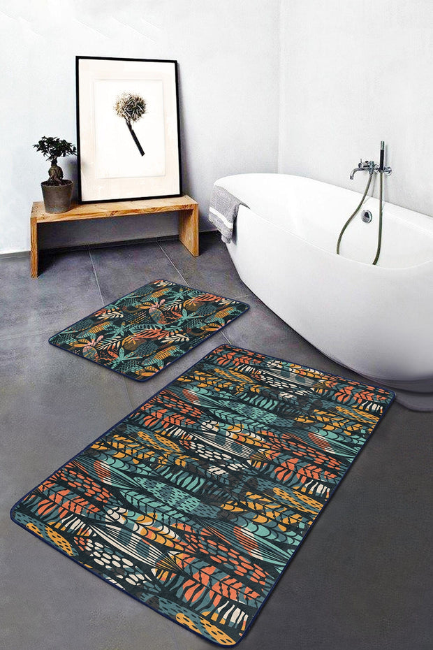 Hillkar Global Set 2 covorase pentru baie antiderapante din poliester, Yasemin BPS175 Rectangle Multicolor, 100 x 60 cm / 60 x 50 cm