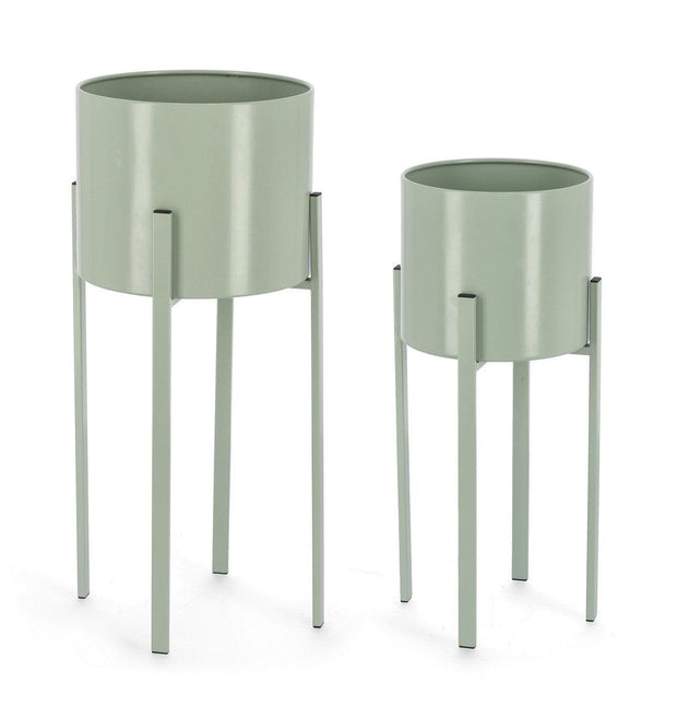 Set 2 ghivece cu suport din metal, Ester Round, Ø28xH65 / Ø23xH55 cm (2)