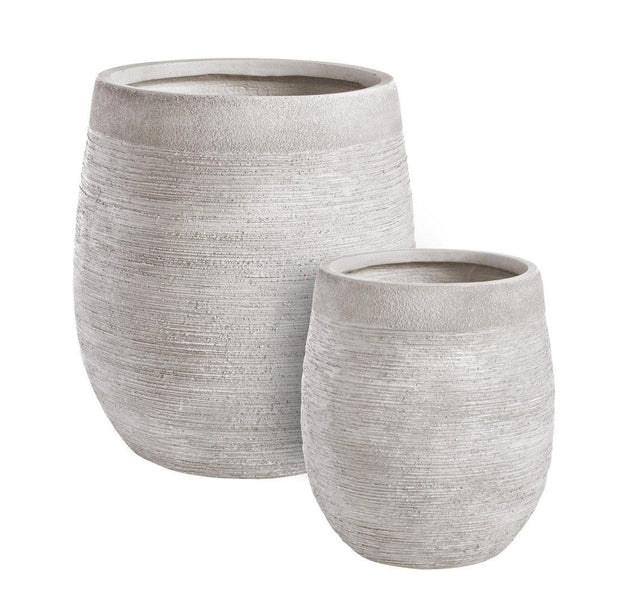 Set 2 ghivece din fibra de sticla si argila, Graffiti Gri Deschis, Ø46,5xH51,5 / Ø34,5xH39 cm