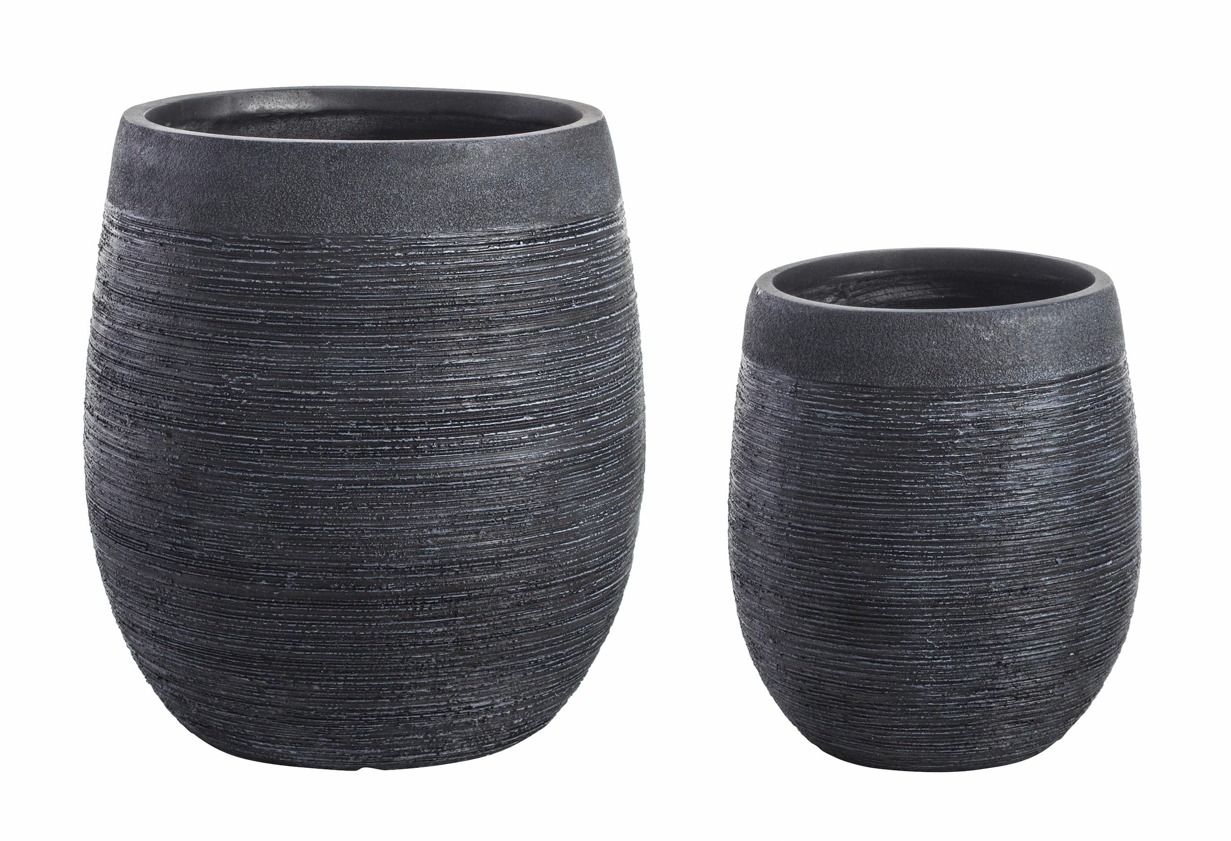 Set 2 ghivece din fibra de sticla si argila, Graffiti Negru, Ø46,5xH51,5 / Ø34,5xH39 cm (1)