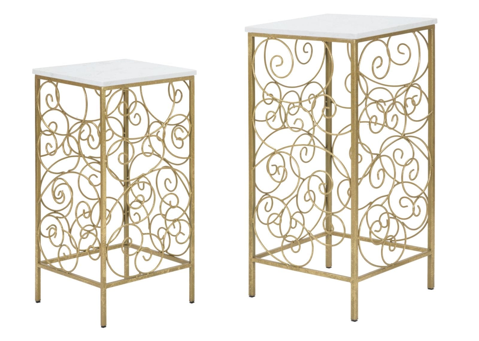 Mauro Ferretti Set 2 masute suport telefon din metal si marmura, Spiral Alb / Auriu, L34xl34xH70 cm / L29xl29xH60 cm