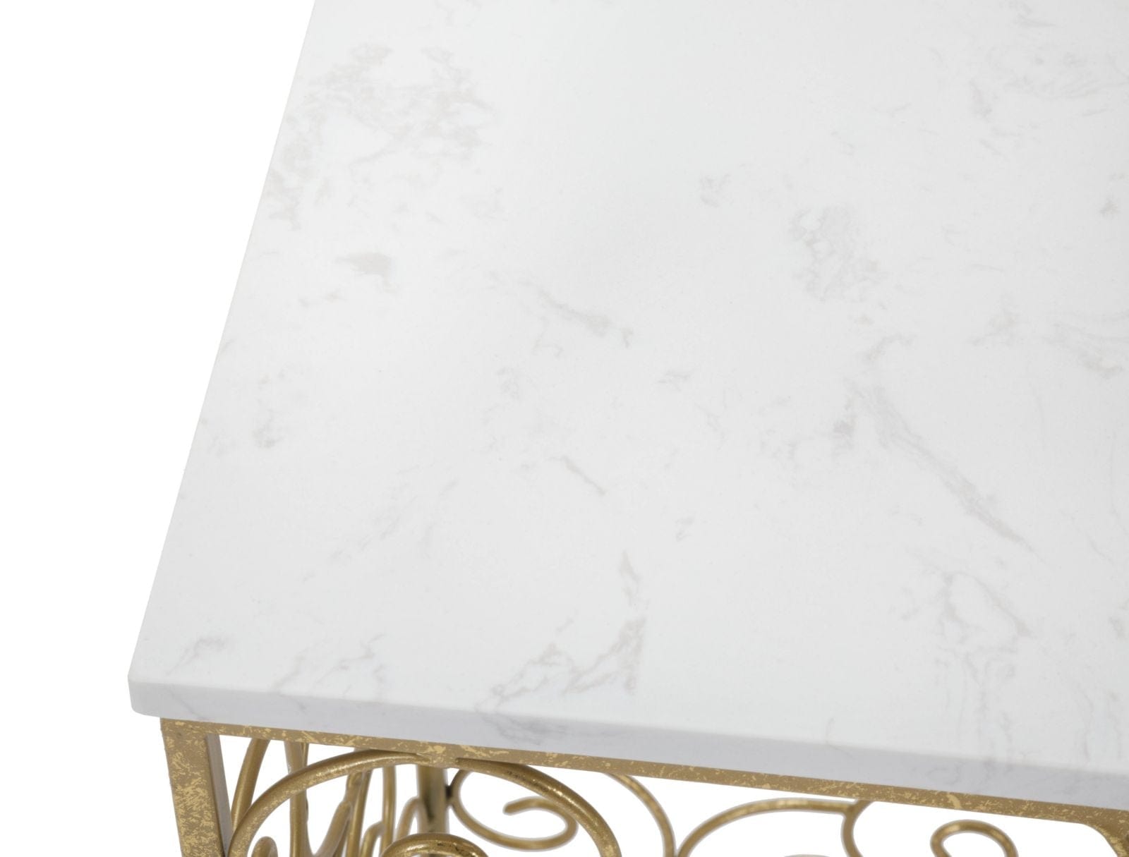 Mauro Ferretti Set 2 masute suport telefon din metal si marmura, Spiral Alb / Auriu, L34xl34xH70 cm / L29xl29xH60 cm