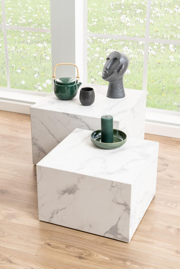 Set 2 mese de cafea din MDF, Dice Alb, L58xl58xH40 cm / L50xl50xH33 cm (6)