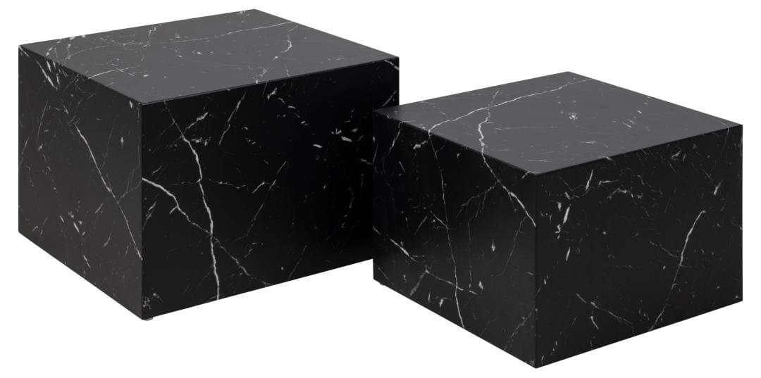Set 2 mese de cafea din MDF, Dice Negru, L58xl58xH40 cm / L50xl50xH33 cm