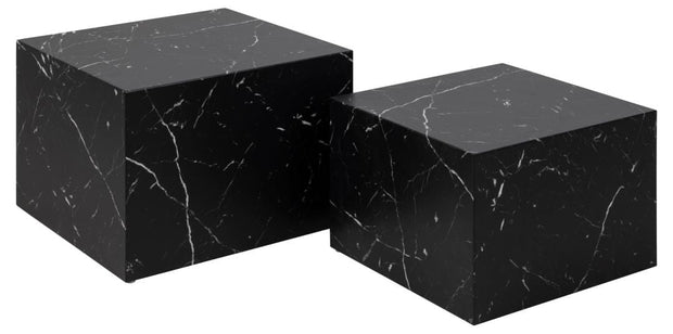 Set 2 mese de cafea din MDF, Dice Negru, L58xl58xH40 cm / L50xl50xH33 cm