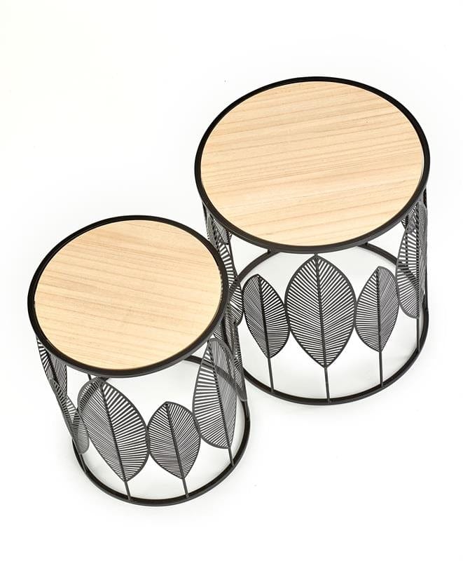 Set 2 mese de cafea din MDF si metal Foley Natural / Negru, Ø40xH45 / Ø33xH40 cm (2)