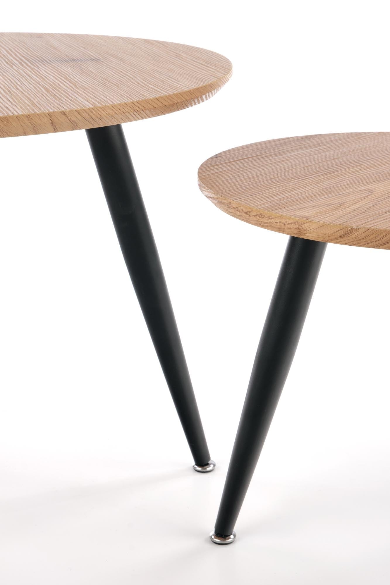 Halmar Set 2 mese de cafea din MDF si metal, Mentor II Stejar Auriu / Negru, Ø59xH48 / Ø40xH41 cm