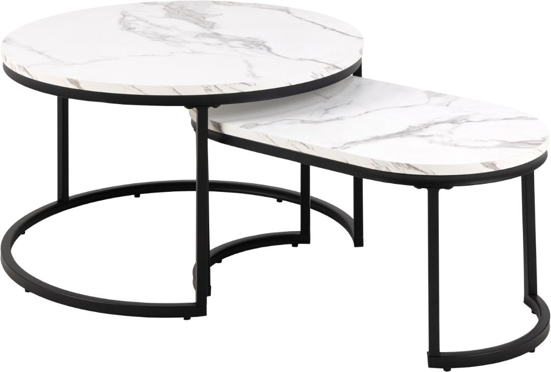 Set 2 mese de cafea din MDF si metal, Spiro Alb / Negru, 70x70x42 / 70xH40x34,5