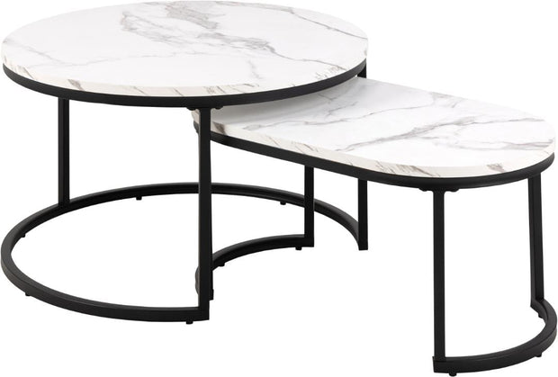 Set 2 mese de cafea din MDF si metal, Spiro Alb / Negru, 70x70x42 / 70xH40x34,5