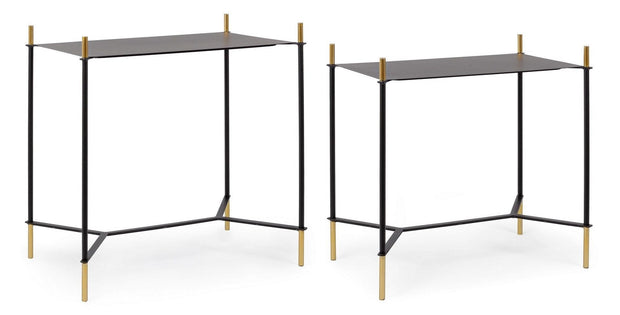 Set 2 mese de cafea din metal Anisha Rectangular Negru / Auriu, L59xl39xH61 cm / L54xl34xH54 cm