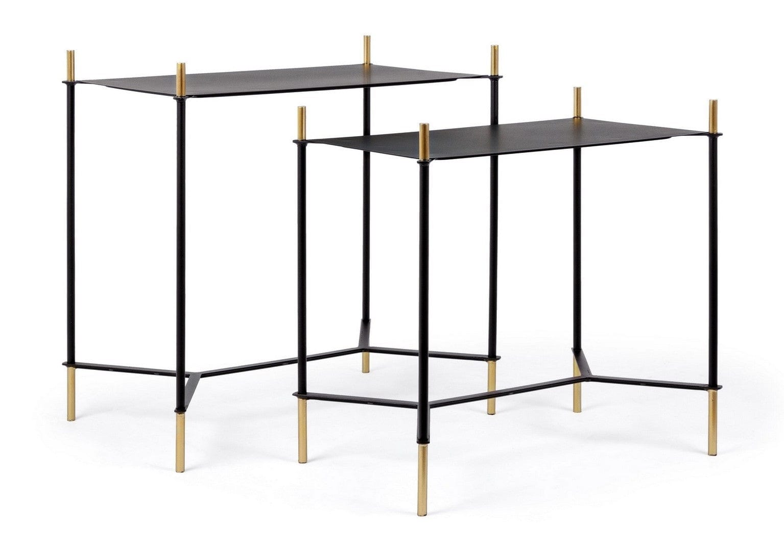 Set 2 mese de cafea din metal Anisha Rectangular Negru / Auriu, L59xl39xH61 cm / L54xl34xH54 cm (2)