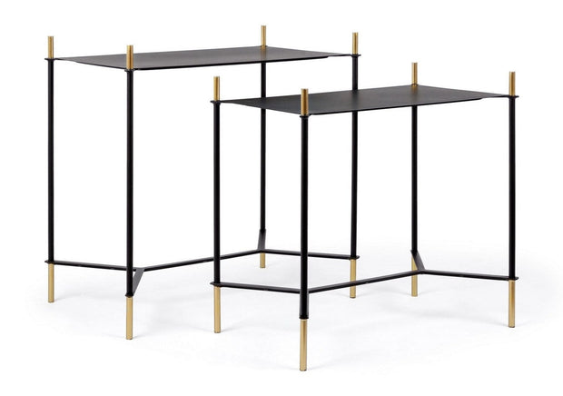 Set 2 mese de cafea din metal Anisha Rectangular Negru / Auriu, L59xl39xH61 cm / L54xl34xH54 cm (2)