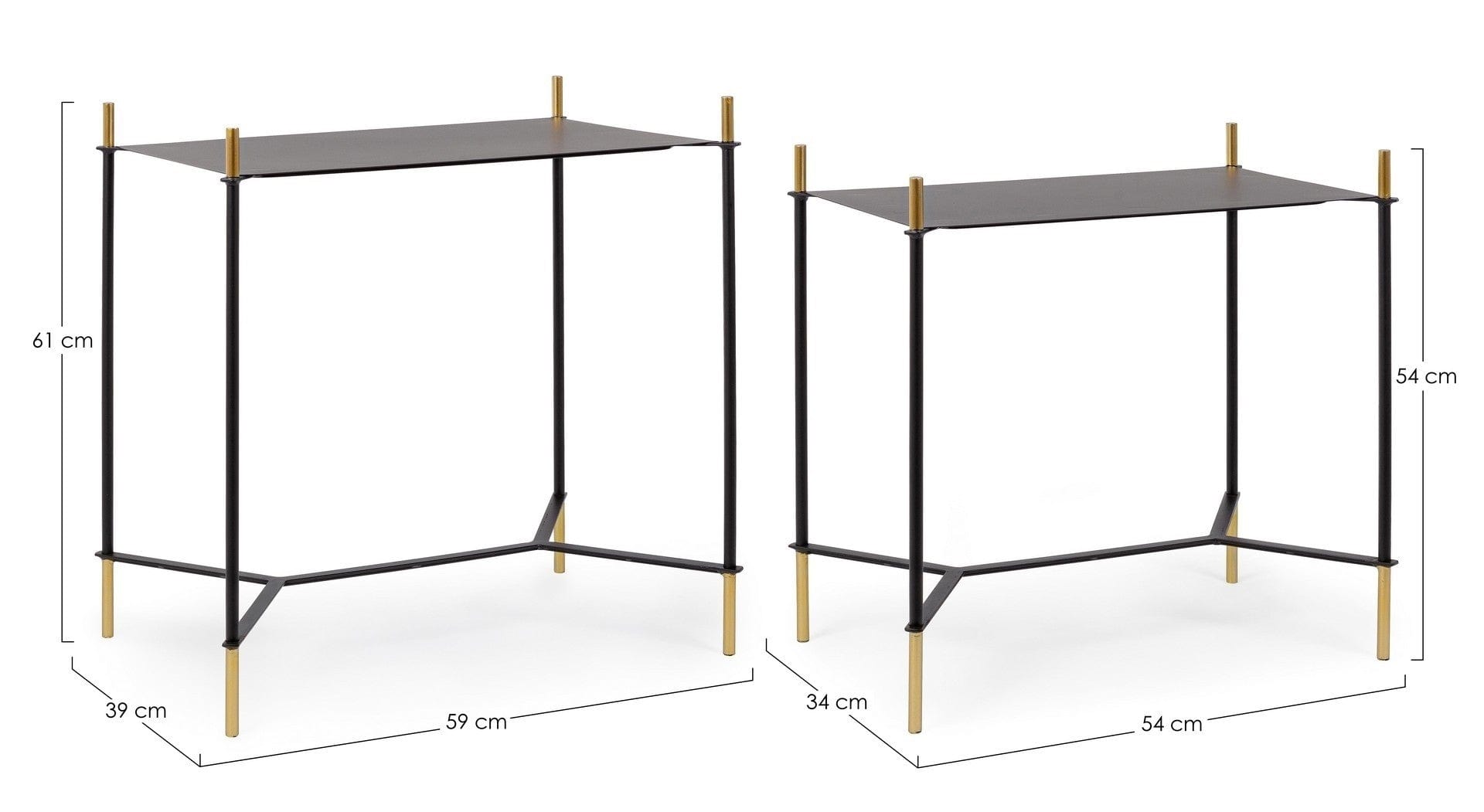 Set 2 mese de cafea din metal Anisha Rectangular Negru / Auriu, L59xl39xH61 cm / L54xl34xH54 cm (4)