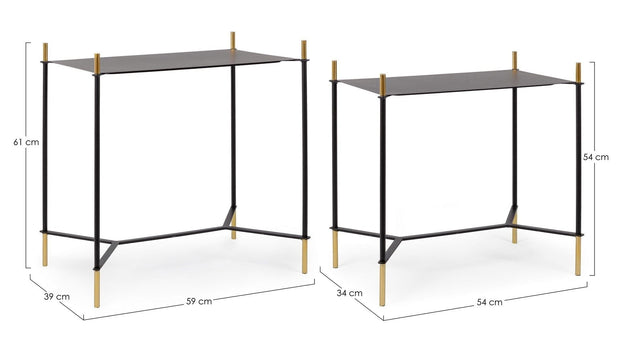 Set 2 mese de cafea din metal Anisha Rectangular Negru / Auriu, L59xl39xH61 cm / L54xl34xH54 cm (4)