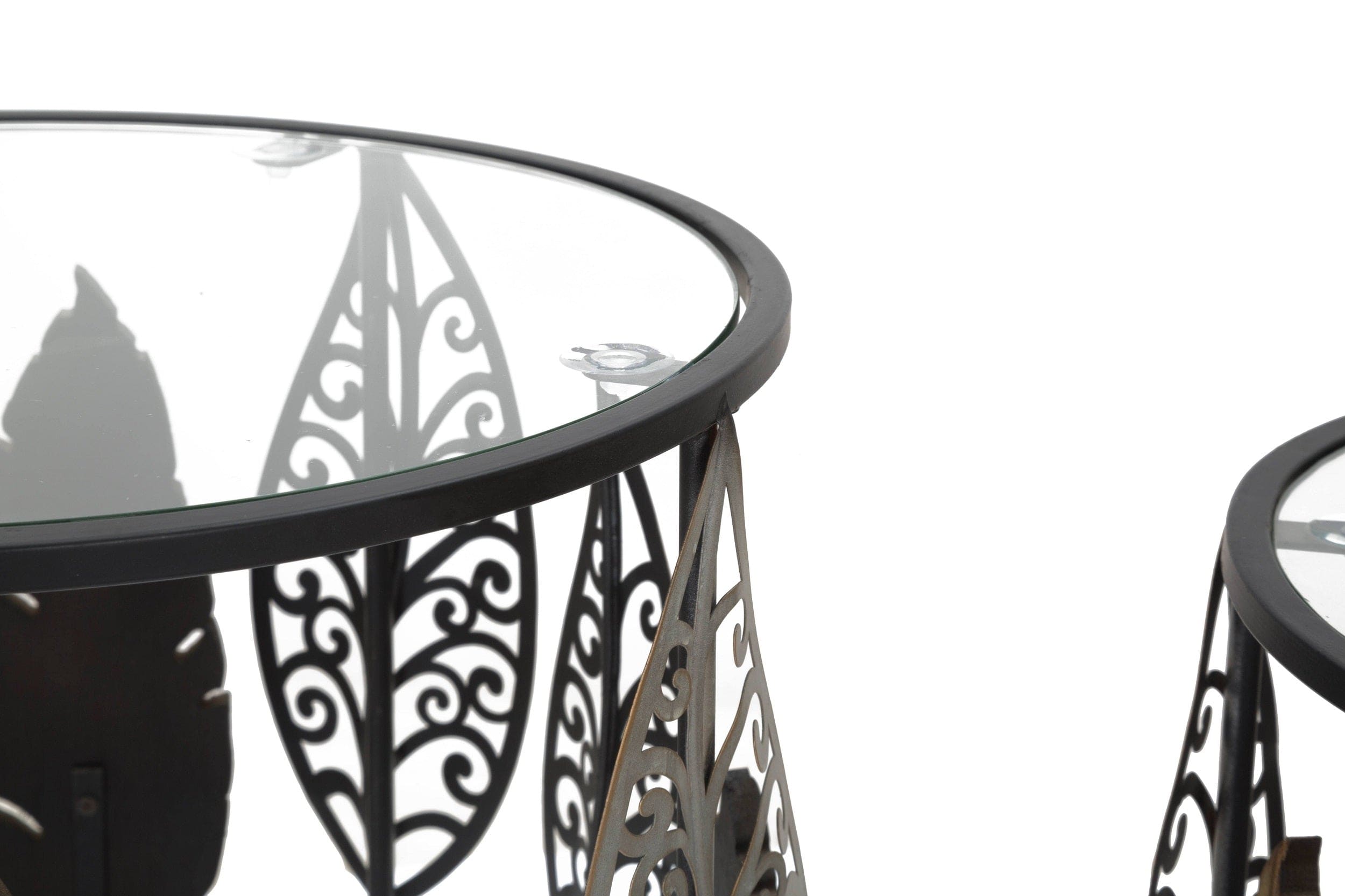 Mauro Ferretti Set 2 mese de cafea din metal si sticla Foglie Multicolor, Ø38xH55 / Ø33xH50 cm