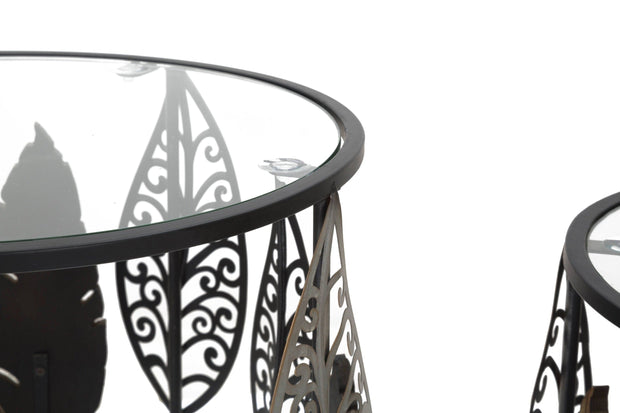 Mauro Ferretti Set 2 mese de cafea din metal si sticla Foglie Multicolor, Ø38xH55 / Ø33xH50 cm