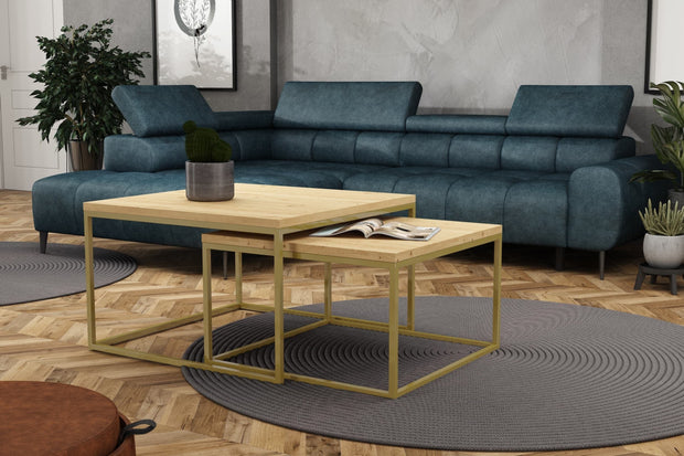 Wersal Stejar Set 2 mese de cafea din pal si metal, Ginos Natural / Auriu, L76xl76xH47 cm / L66xl66xH40 cm