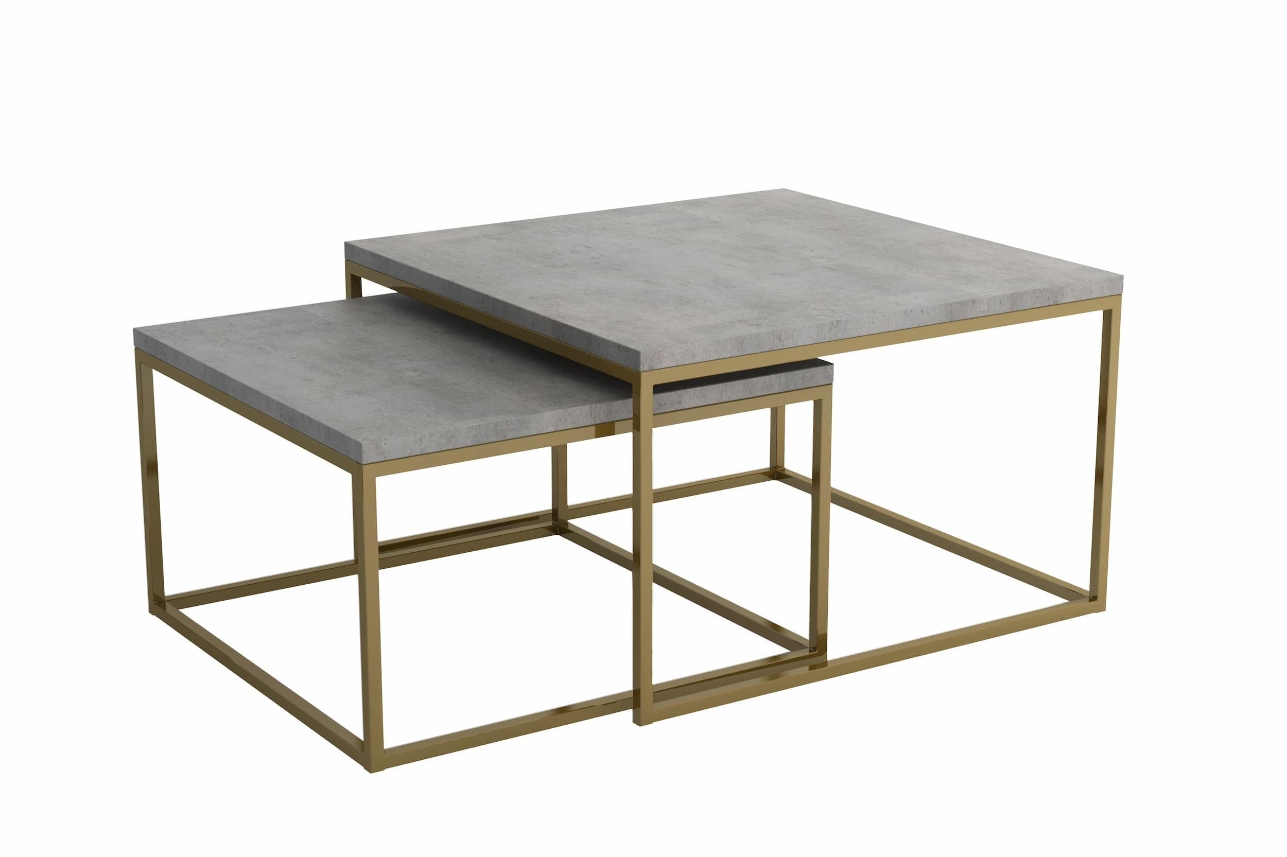 Wersal Set 2 mese de cafea din pal si metal, Ginos Natural / Auriu, L76xl76xH47 cm / L66xl66xH40 cm