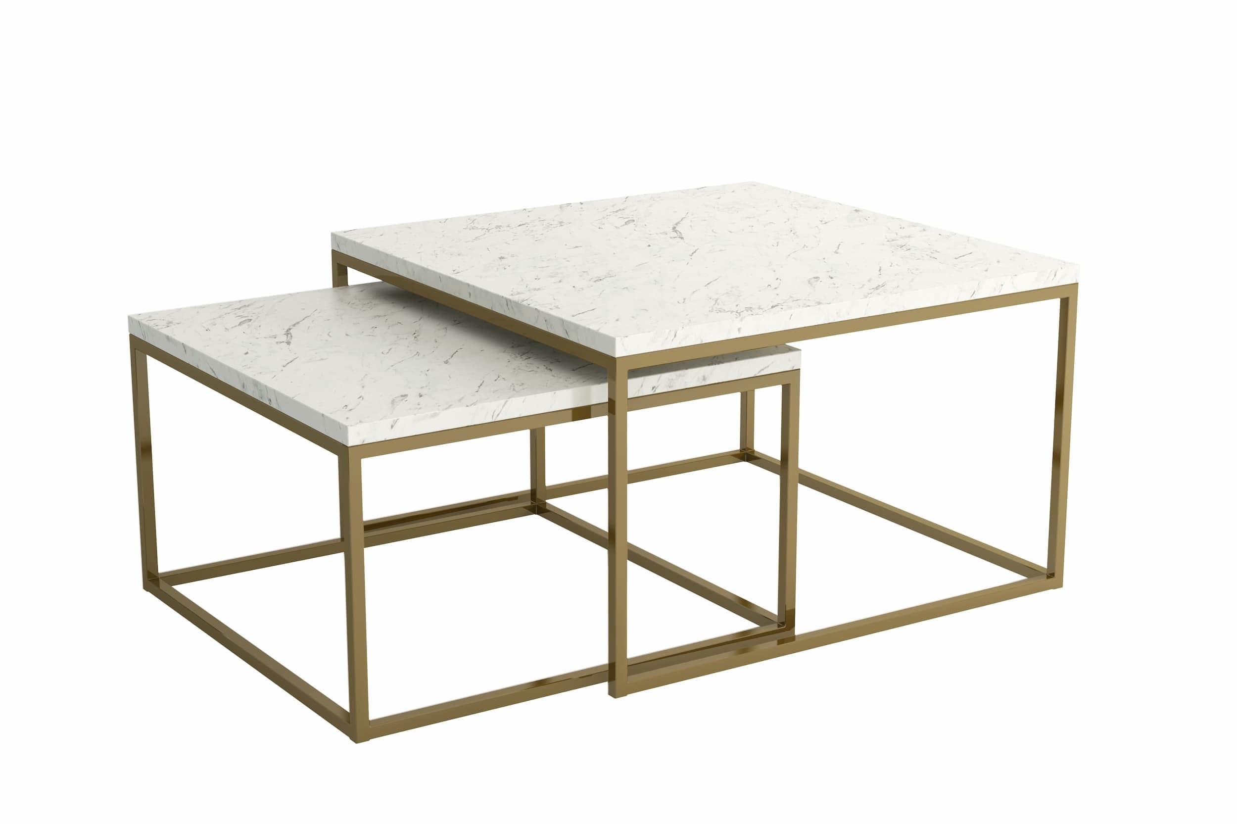 Set 2 mese de cafea din pal si metal, Ginos Natural / Auriu, L76xl76xH47 cm / L66xl66xH40 cm (7)