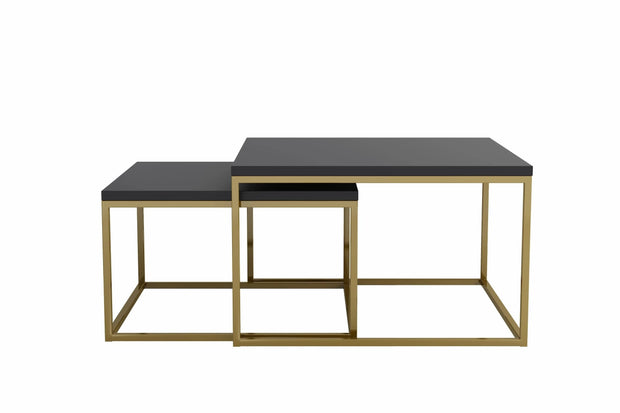 Wersal Set 2 mese de cafea din pal si metal, Ginos Natural / Auriu, L76xl76xH47 cm / L66xl66xH40 cm