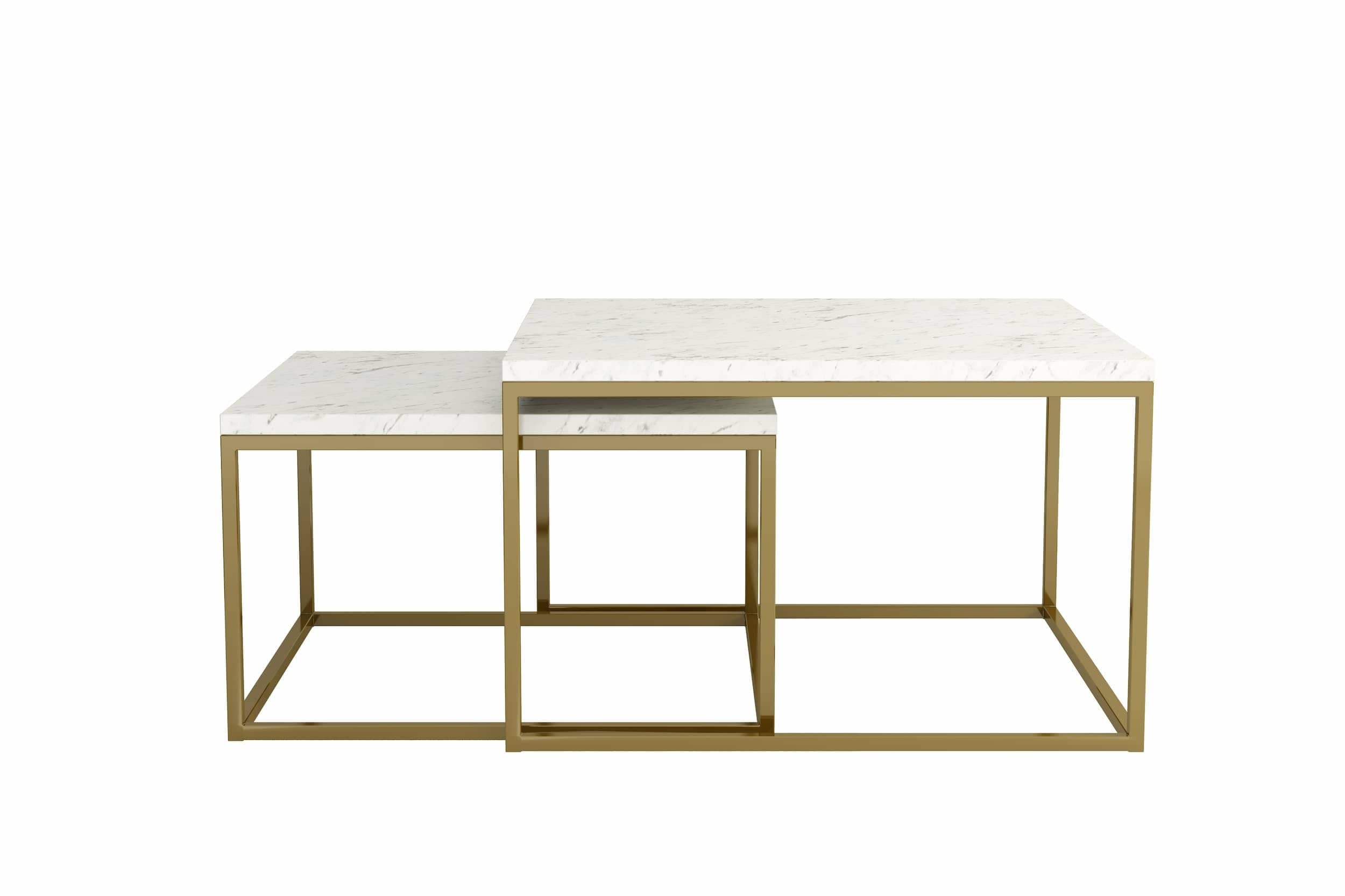 Set 2 mese de cafea din pal si metal, Ginos Natural / Auriu, L76xl76xH47 cm / L66xl66xH40 cm (10)