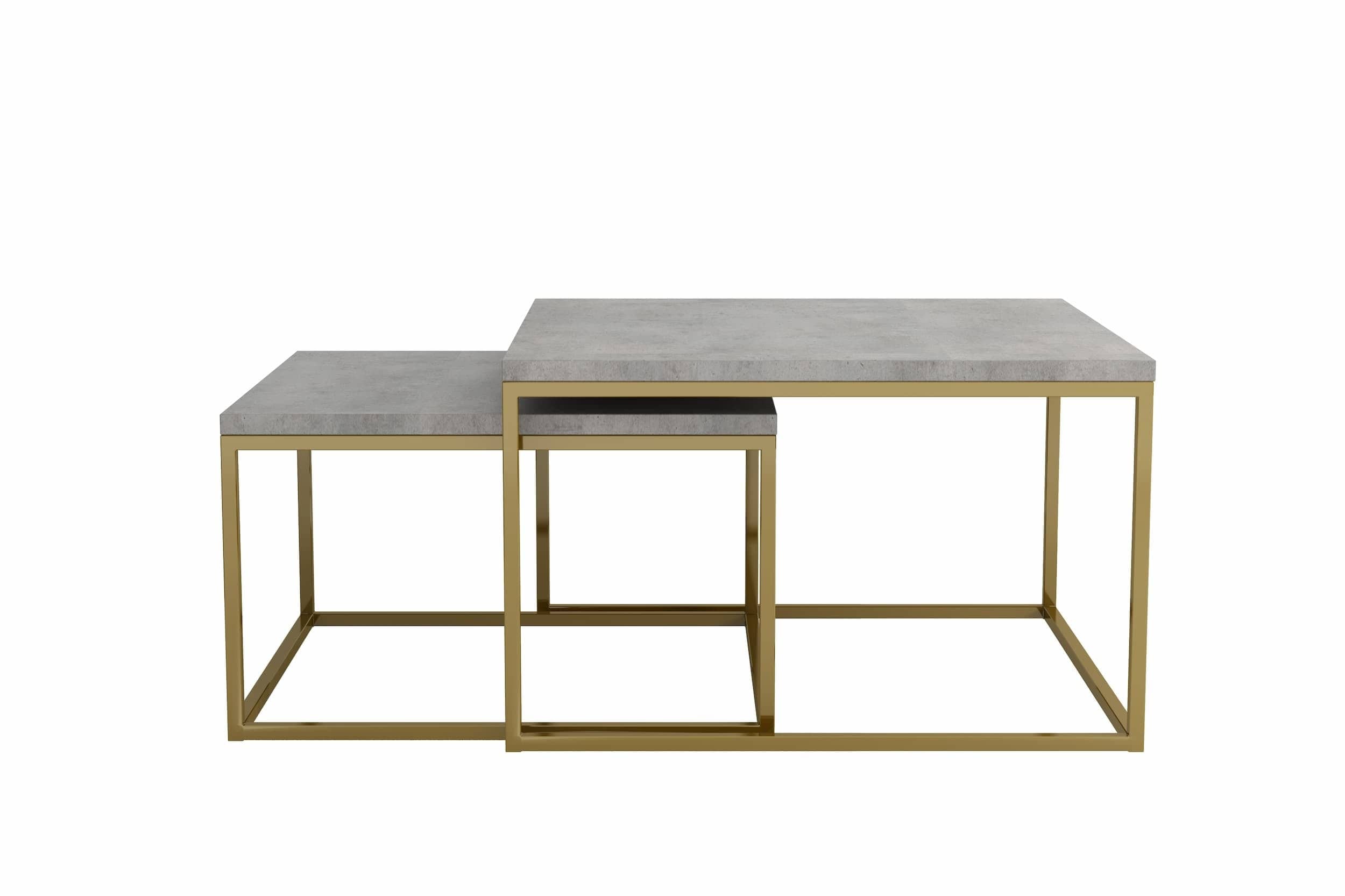 Set 2 mese de cafea din pal si metal, Ginos Natural / Auriu, L76xl76xH47 cm / L66xl66xH40 cm (11)