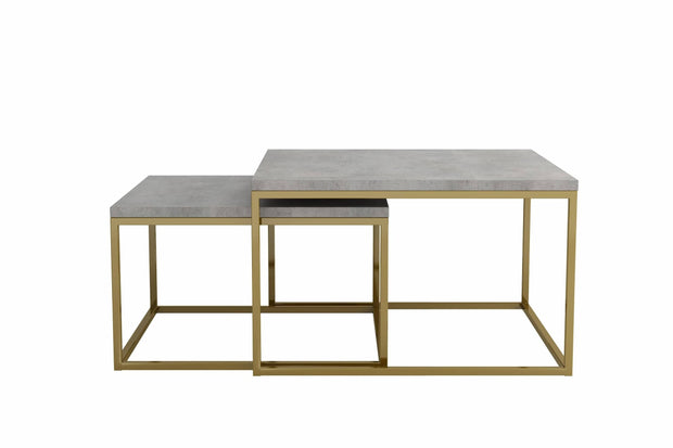 Set 2 mese de cafea din pal si metal, Ginos Natural / Auriu, L76xl76xH47 cm / L66xl66xH40 cm (11)