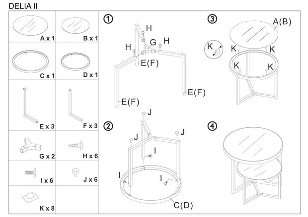 Signal Set 2 mese de cafea din sticla si metal Dellyn II Negru / Crom, Ø60xH52 cm / Ø45xH45 cm