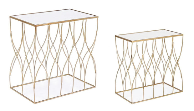 Set 2 mese de cafea din sticla si metal Elenor Rectangular Auriu, L56xl35,5xH56 cm / L51xl30,5xH51 cm (1)