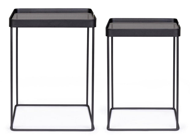 Set 2 mese de cafea din sticla si metal Zeina Square Fumuriu / Negru, L41,5xl41,5xH56 cm / L36,5xl36,5xH51 cm (1)