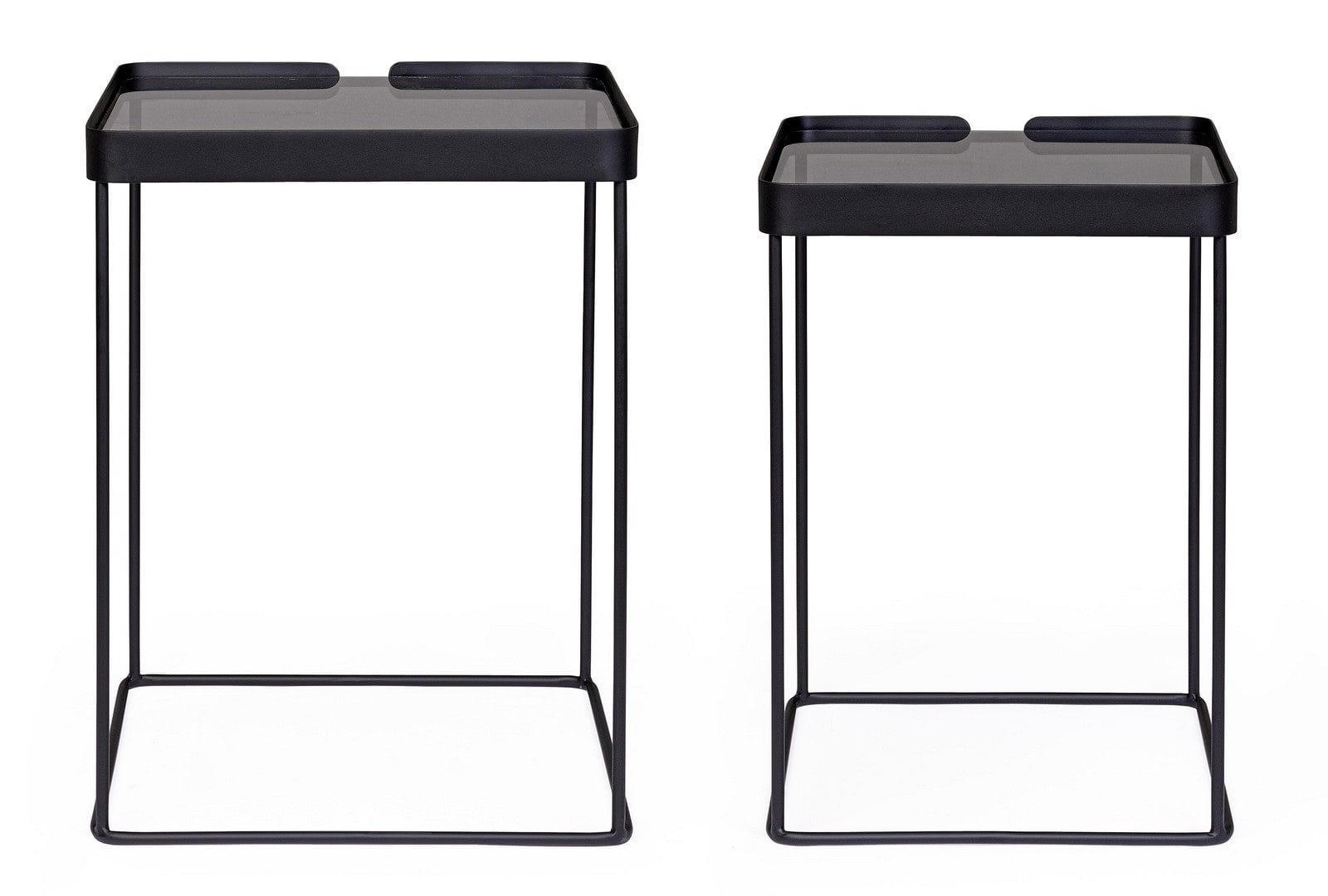 Set 2 mese de cafea din sticla si metal Zeina Square Fumuriu / Negru, L41,5xl41,5xH56 cm / L36,5xl36,5xH51 cm (2)