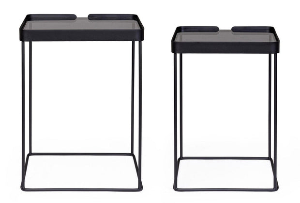 Set 2 mese de cafea din sticla si metal Zeina Square Fumuriu / Negru, L41,5xl41,5xH56 cm / L36,5xl36,5xH51 cm (2)
