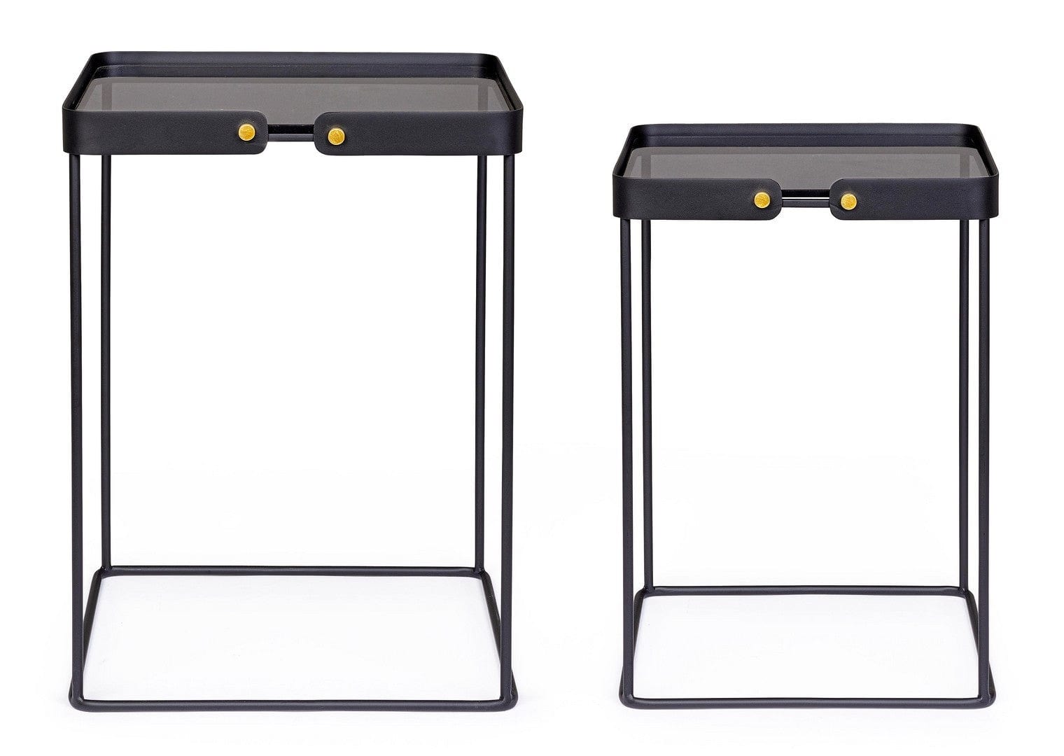 Set 2 mese de cafea din sticla si metal Zeina Square Fumuriu / Negru, L41,5xl41,5xH56 cm / L36,5xl36,5xH51 cm (3)