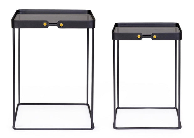 Set 2 mese de cafea din sticla si metal Zeina Square Fumuriu / Negru, L41,5xl41,5xH56 cm / L36,5xl36,5xH51 cm (3)