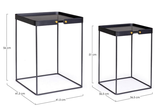 Set 2 mese de cafea din sticla si metal Zeina Square Fumuriu / Negru, L41,5xl41,5xH56 cm / L36,5xl36,5xH51 cm (5)