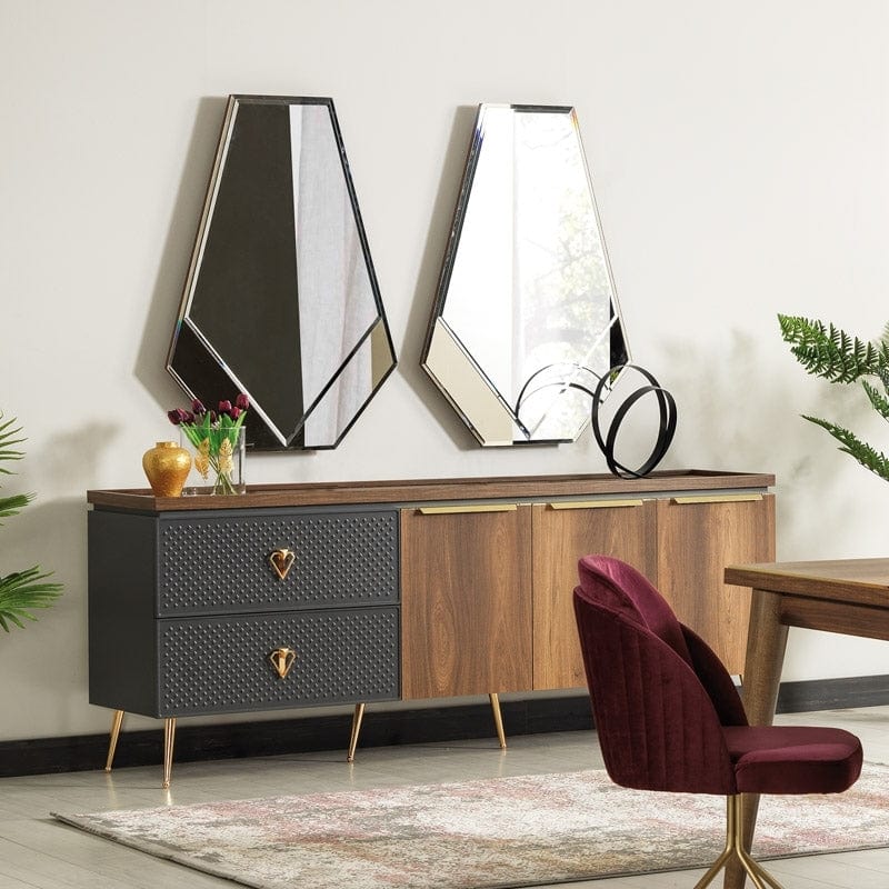 Serhat Set 2 oglinzi decorative din pal Pietro Antracit, l74xH94 cm