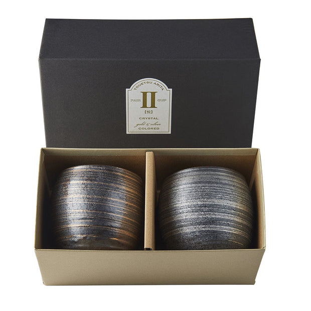 Set 2 pahare japoneze pentru servire ceai, din ceramica, Sho-chu Argintiu, 320 ml (2)