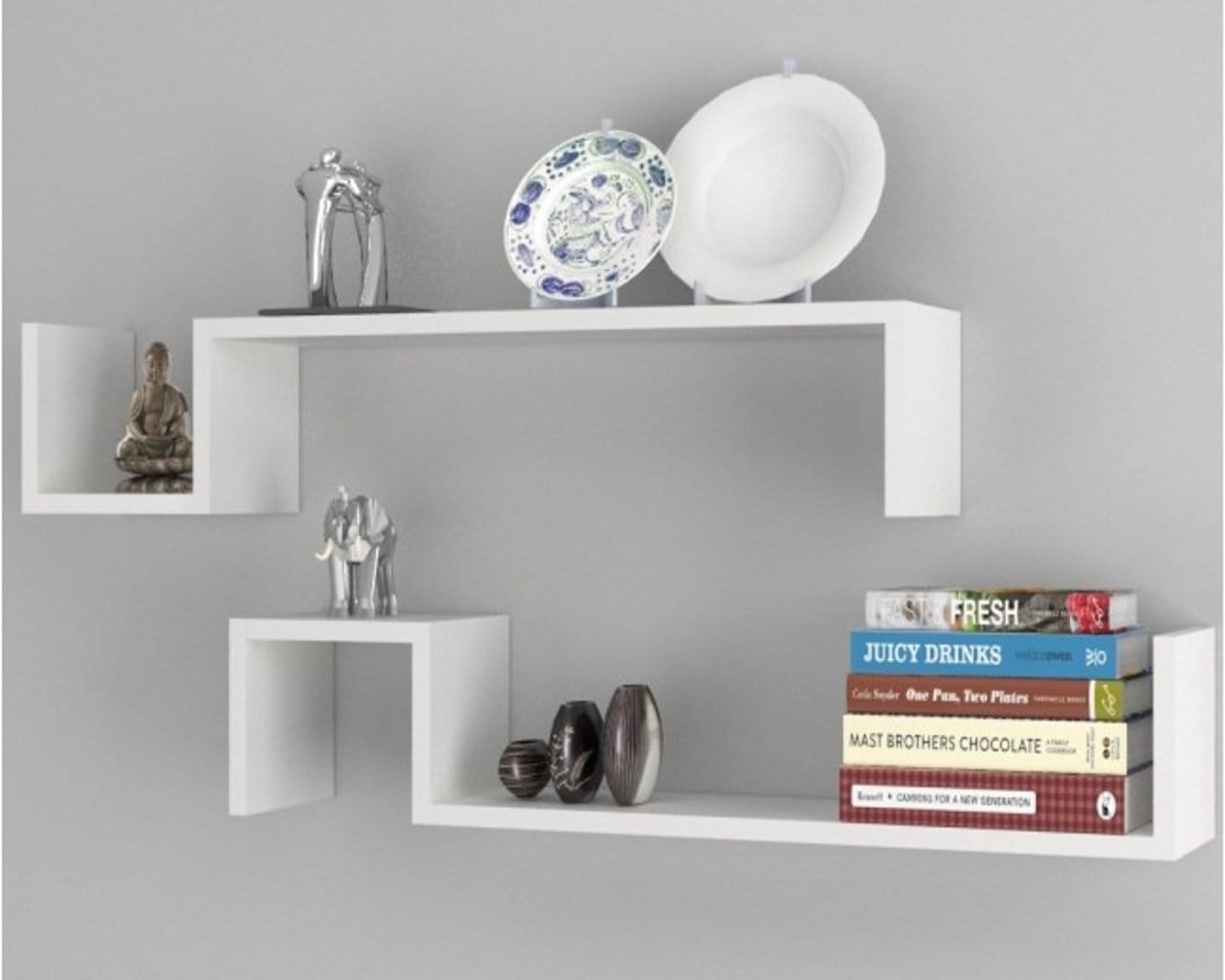 Set 2 rafturi suspendate din pal, M02 Alb, l90xA17,5xH17,5 cm (1)