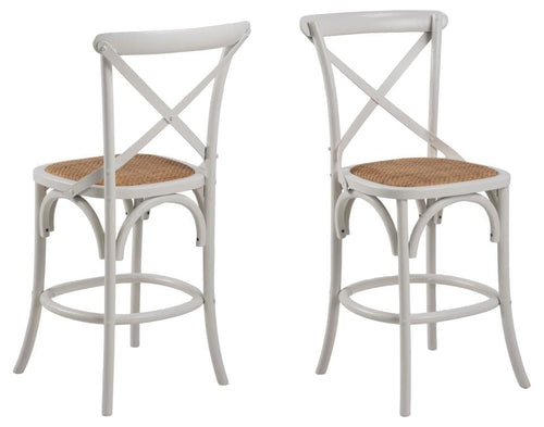 Actona Set 2 scaune de bar din lemn de ulm, cu sezut din ratan Eileen Alb, l51xA55xH105 cm