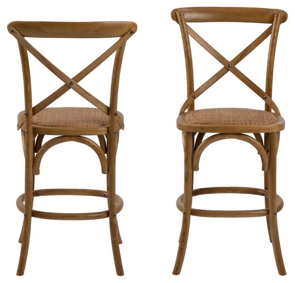 Actona Set 2 scaune de bar din lemn de ulm, cu sezut din ratan Eileen Natural, l51xA55xH105 cm