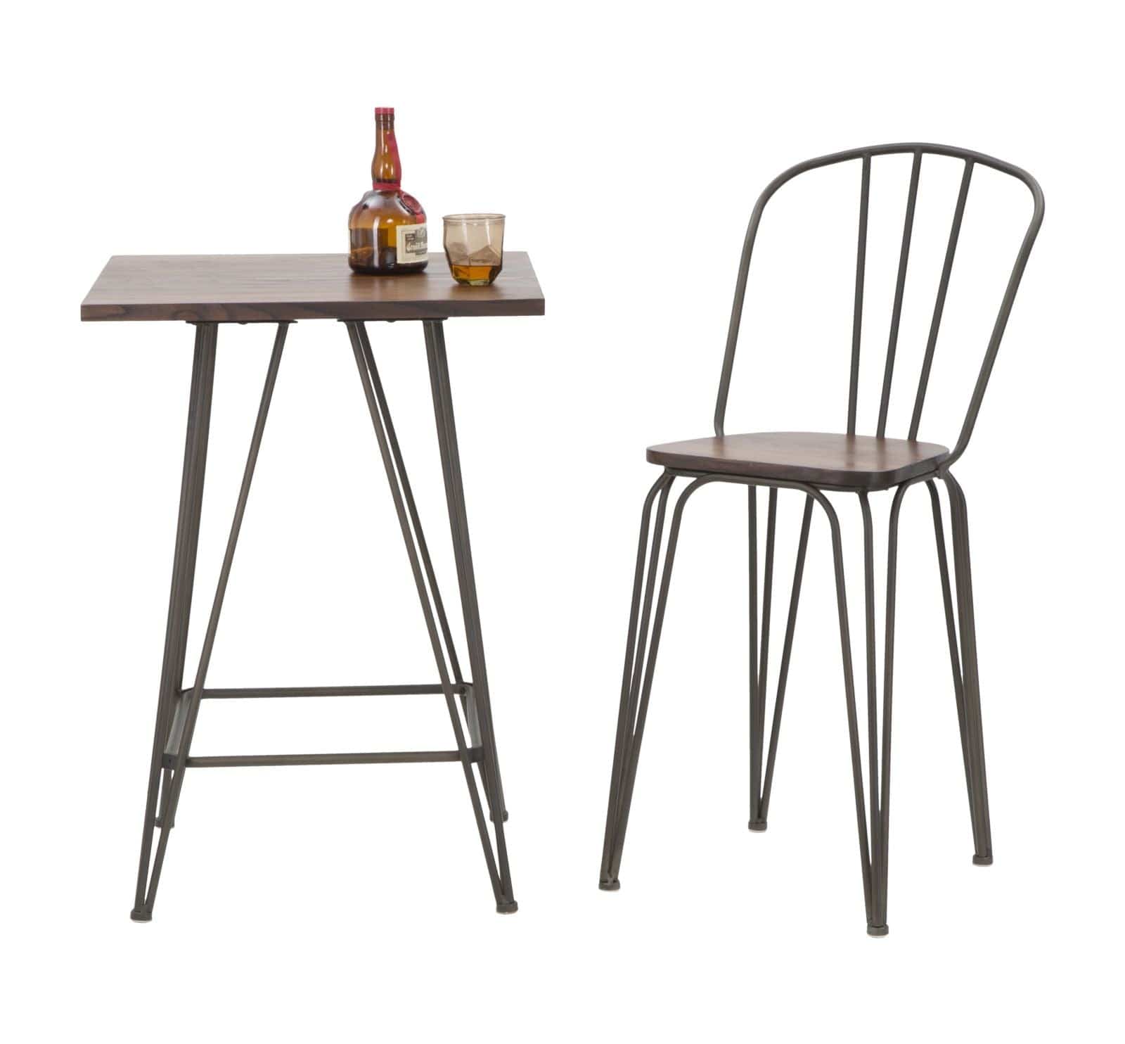 Set 2 scaune de bar din lemn de ulm si metal Harlem Natural / Gri, l54xA45xH102 cm (10)