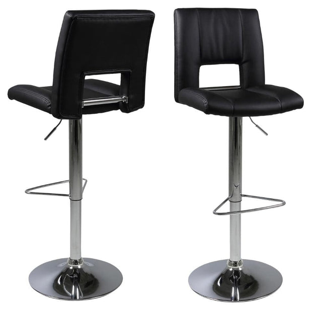 Actona Set 2 scaune de bar rotative tapitate cu piele ecologica si picior metalic, Sylvia Negru / Crom, l41,5xA52xH115 cm