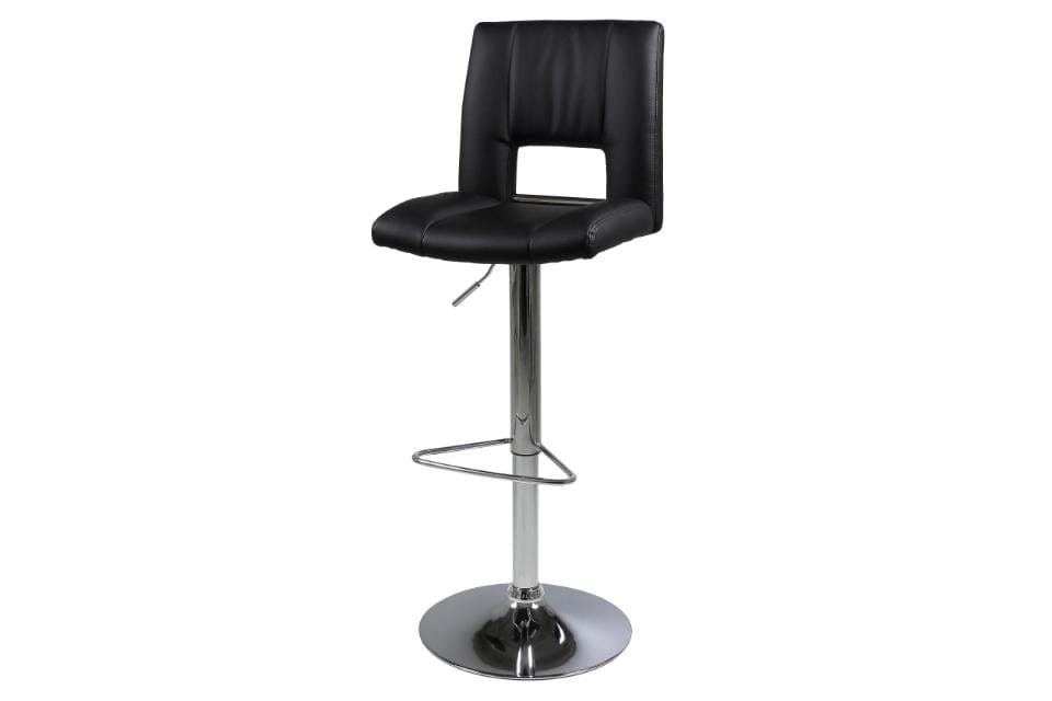 Actona Set 2 scaune de bar rotative tapitate cu piele ecologica si picior metalic, Sylvia Negru / Crom, l41,5xA52xH115 cm